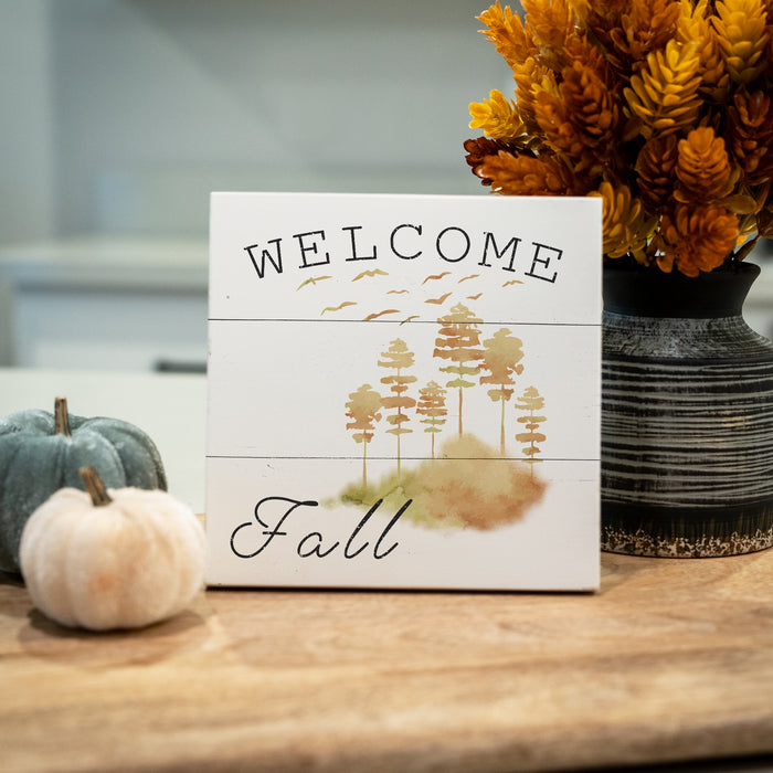 Welcome Fall Autumn Trees Wood Sign - Fall Decor