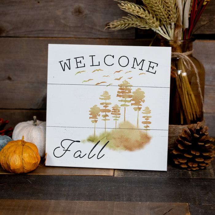 Welcome Fall Autumn Trees Wood Sign - Fall Decor