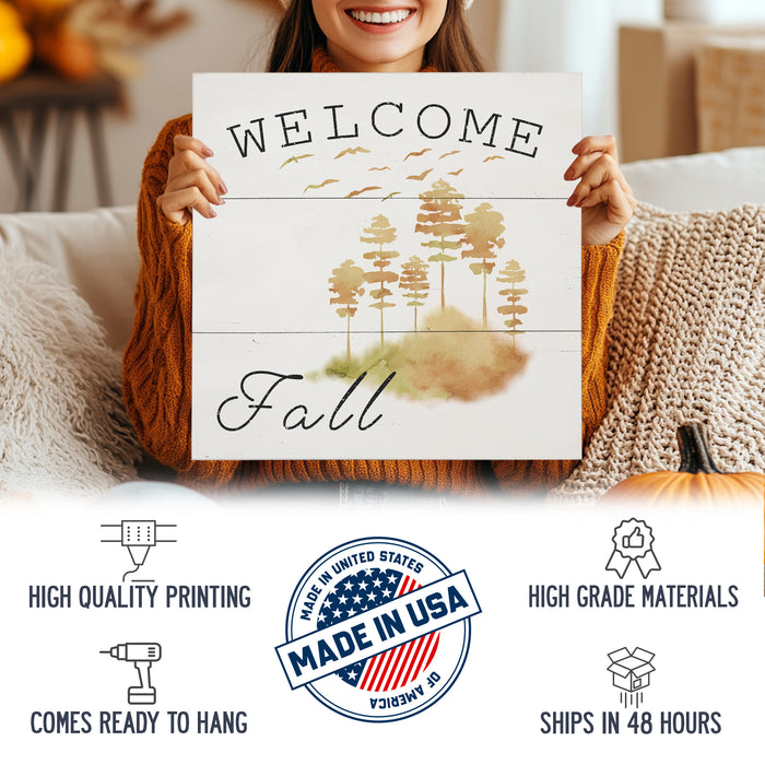 Welcome Fall Autumn Trees Wood Sign - Fall Decor