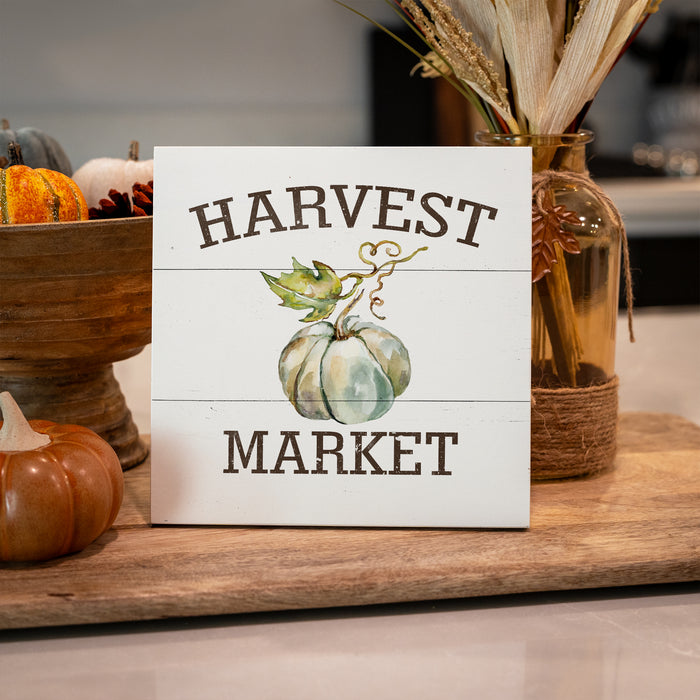 Harvest Market Green Pumpkin Wood Sign - Fall Decor