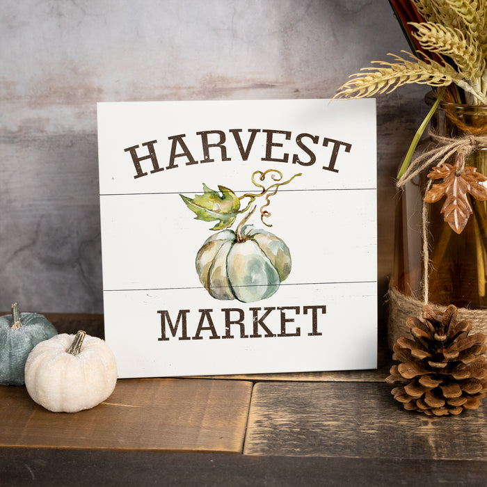 Harvest Market Green Pumpkin Wood Sign - Fall Decor