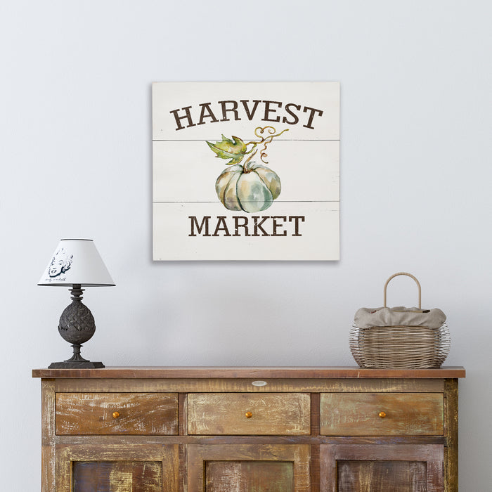 Harvest Market Green Pumpkin Wood Sign - Fall Decor