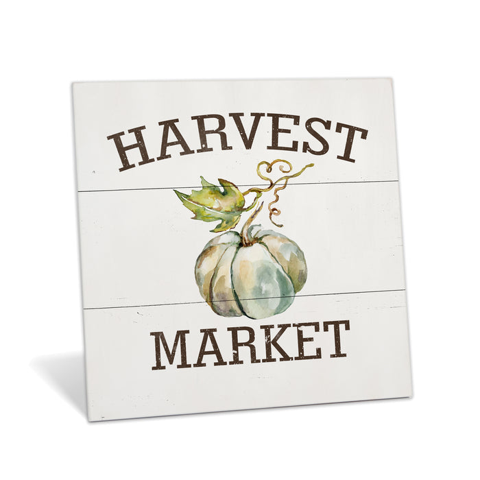 Harvest Market Green Pumpkin Wood Sign - Fall Decor