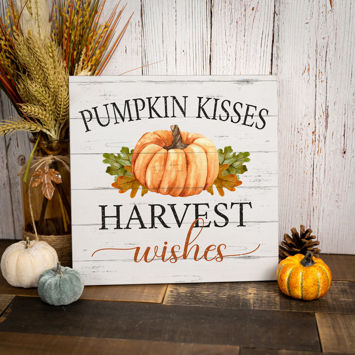 Pumpkin Kisses Harvest Wishes Wood Sign - Fall Decor