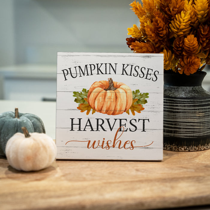 Pumpkin Kisses Harvest Wishes Wood Sign - Fall Decor