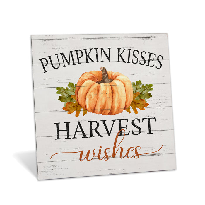 Pumpkin Kisses Harvest Wishes Wood Sign - Fall Decor