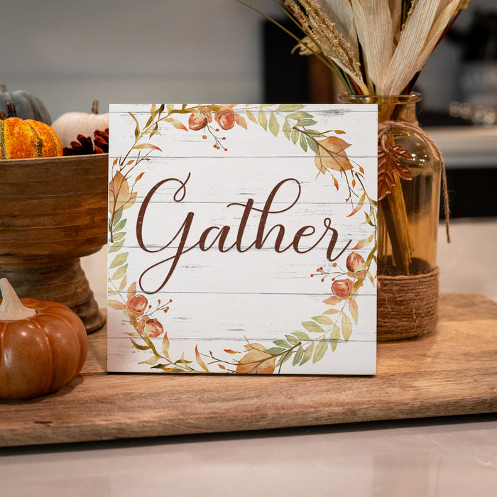 Gather Wreath Wood Sign - Fall Decor