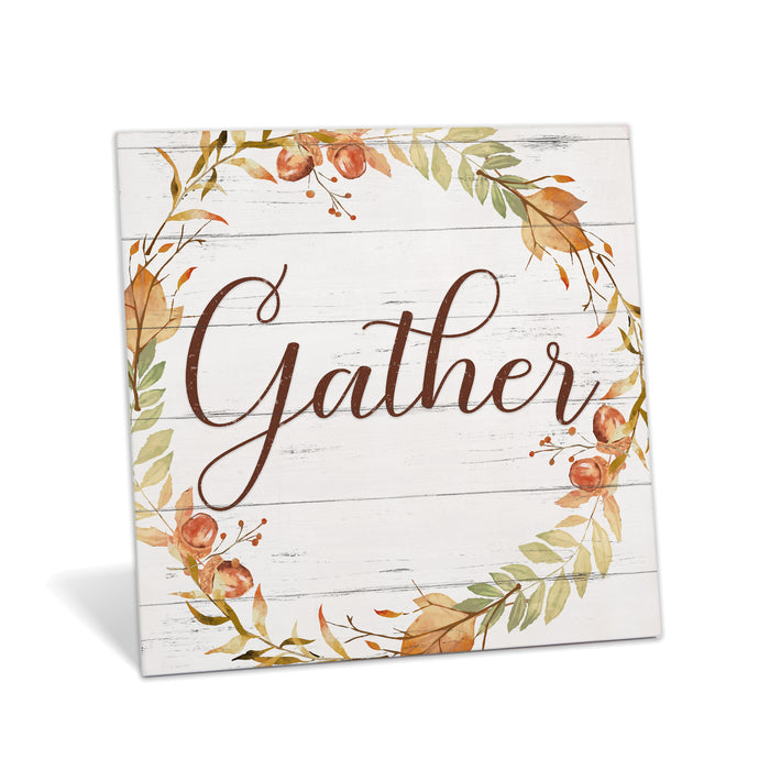 Gather Wreath Wood Sign - Fall Decor