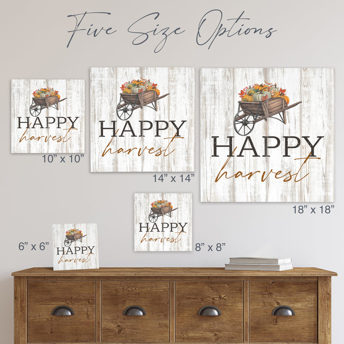 Happy Harvest Wheelbarrow Wood Sign - Fall Decor