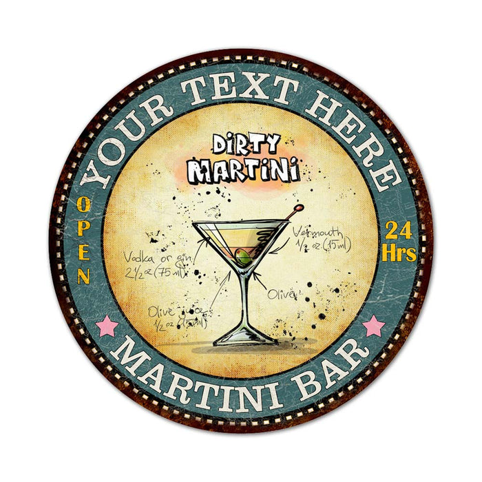 Personalized Martini Bar 14" Round Metal Sign Kitchen Wall Decor 100140001001
