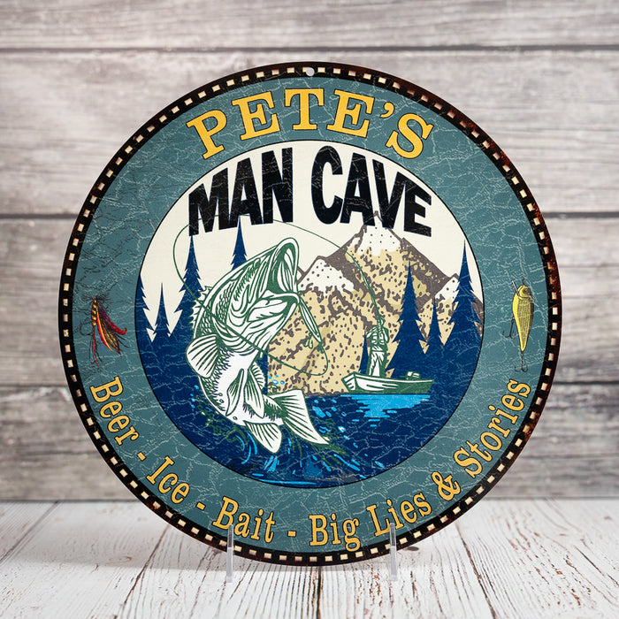 Personalized Man Cave Fishing 14" Round Metal Sign Garage Wall Decor 100140004001