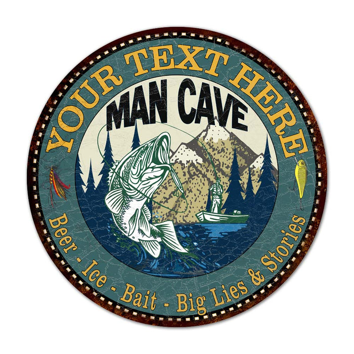 Personalized Man Cave Fishing 14" Round Metal Sign Garage Wall Decor 100140004001