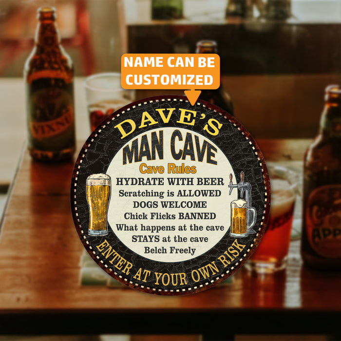 Personalized Man Cave Rules 14" Round Metal Sign Garage Bar Decor 100140010001