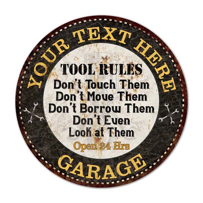 Personalized Garage Rules 14" Round Metal Sign Garage Bar Wall Decor 100140013001
