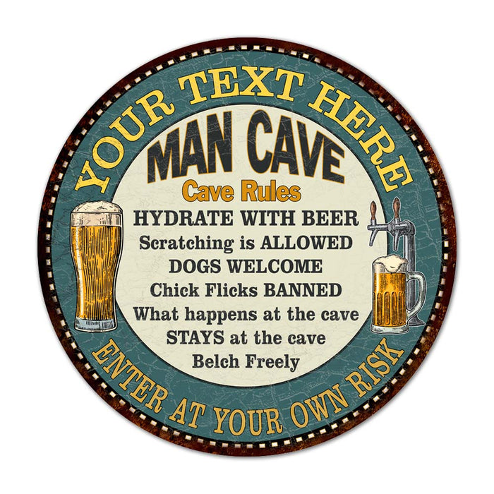 Personalized Garage Rules 14" Round Metal Sign Garage Bar Wall Decor 100140014001