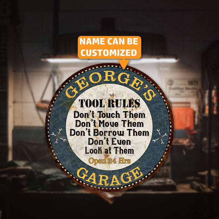 Personalized Garage Rules 14" Round Metal Sign Garage Bar Wall Decor 100140015001