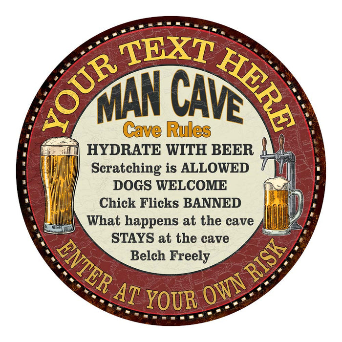 Personalized Man Cave 14" Round Red Metal Sign Chic Home Wall Decor 100140028001
