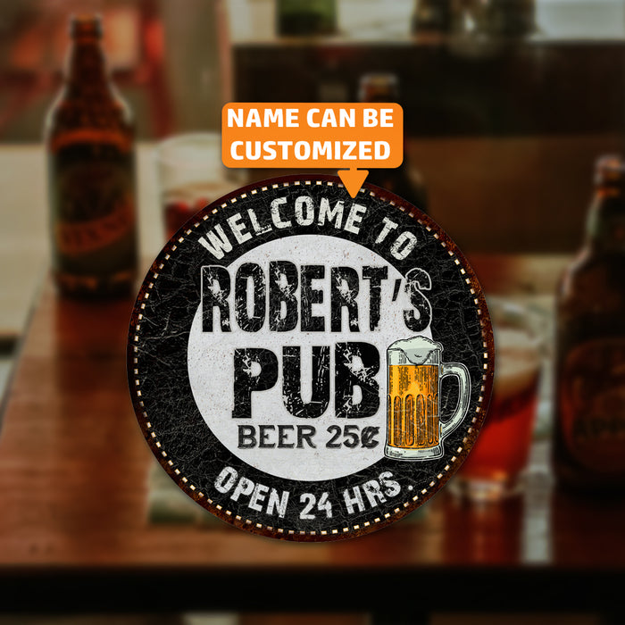 Personalized Pub 14" Round Metal Sign Beer Bar Black Wall Decor Gift 100140039001