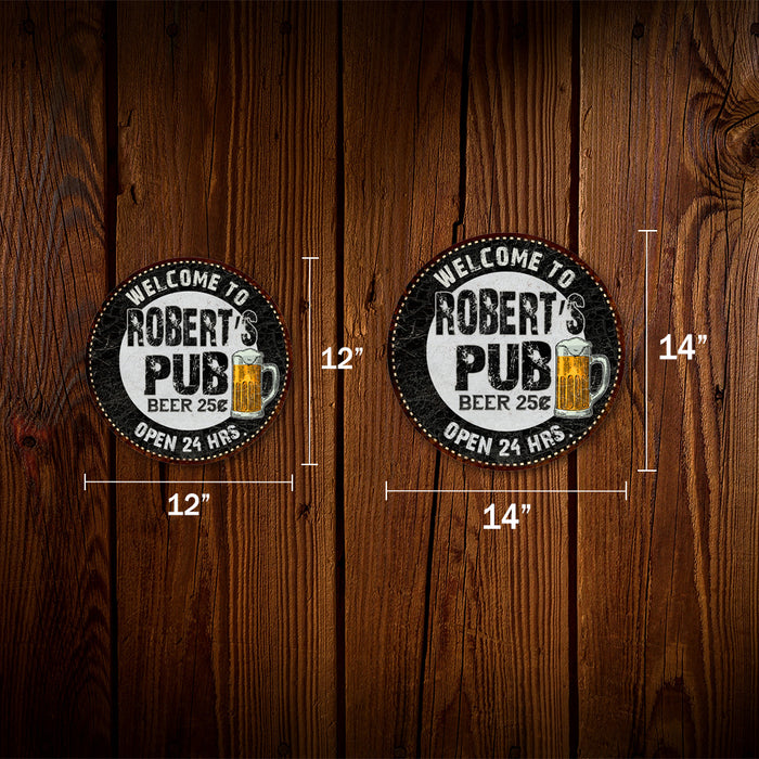 Personalized Pub 14" Round Metal Sign Beer Bar Black Wall Decor Gift 100140039001