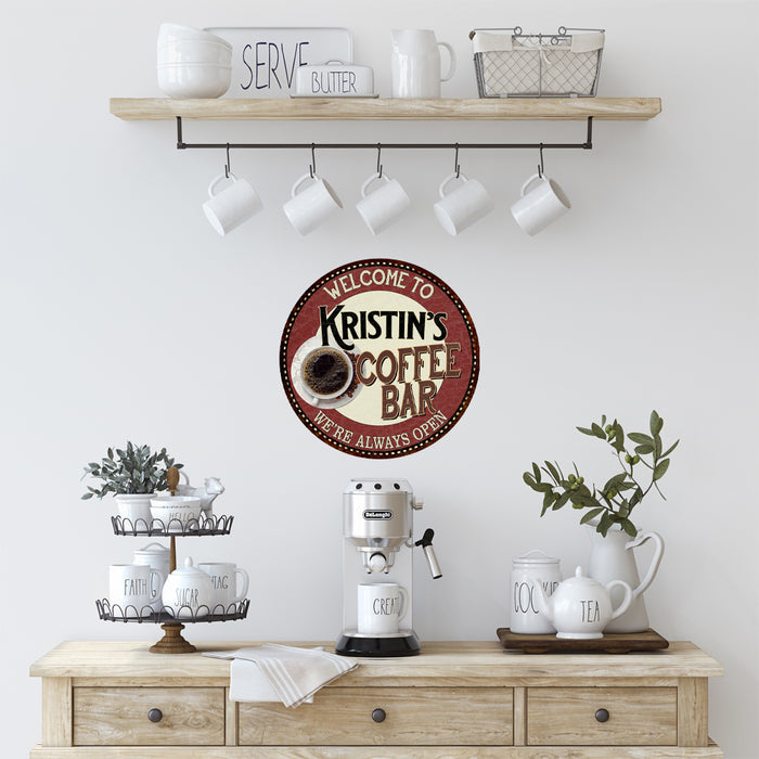 Personalized Coffee Bar Round Metal Sign Kitchen Room Wall Decor 100140041001