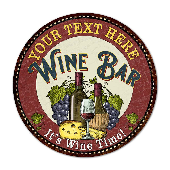 Personalized Wine Bar 14" Round Red Metal Sign Wall Decor 100140042001
