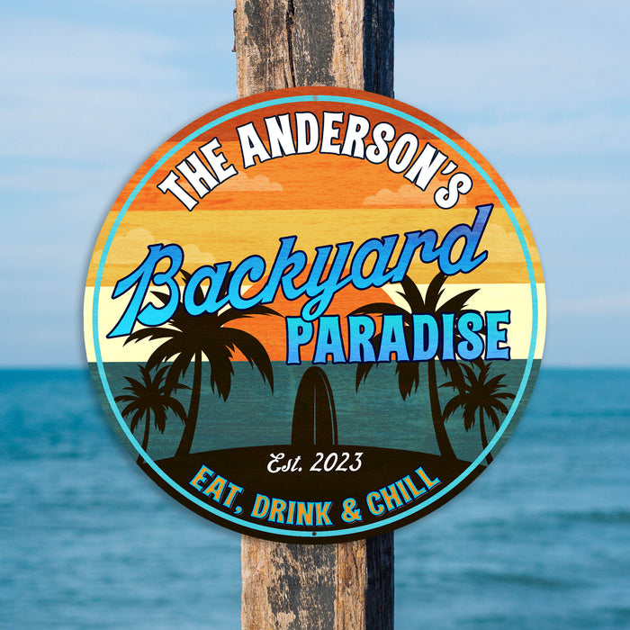 Personalized Backyard Paradise Sign Tropical Decor Pool Art Beach 100140050002