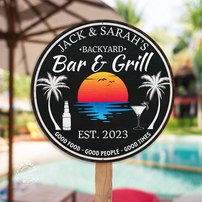 Personalized Backyard Bar & Grill Sign Tropical Decor Pool Porch 100140050007