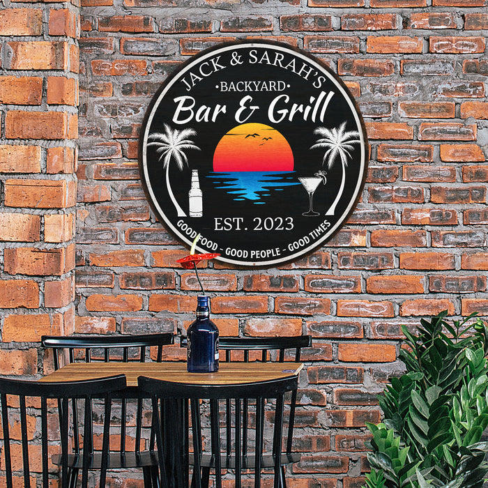 Personalized Backyard Bar & Grill Sign Tropical Decor Pool Porch 100140050007