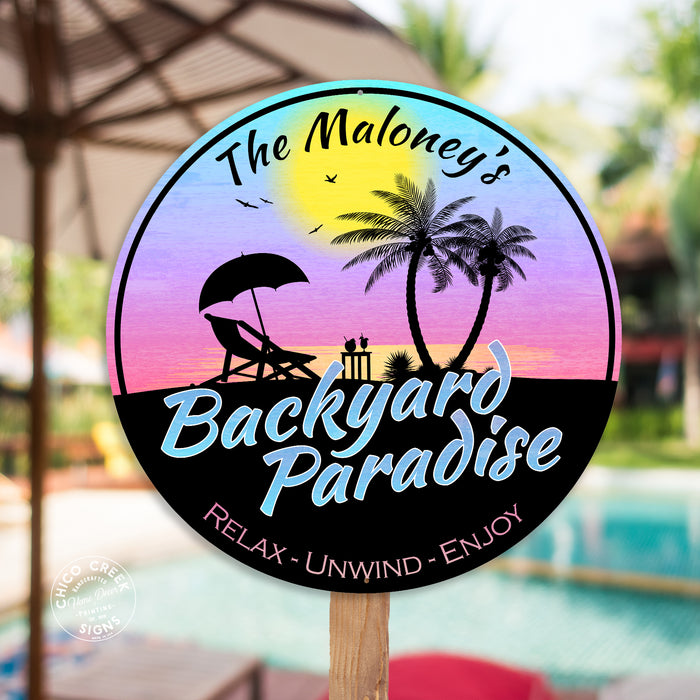 Personalized Backyard Paradise Sign Tropical Decor Pool Hot Tub Art 100140050010