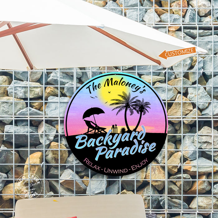 Personalized Backyard Paradise Sign Tropical Decor Pool Hot Tub Art 100140050010
