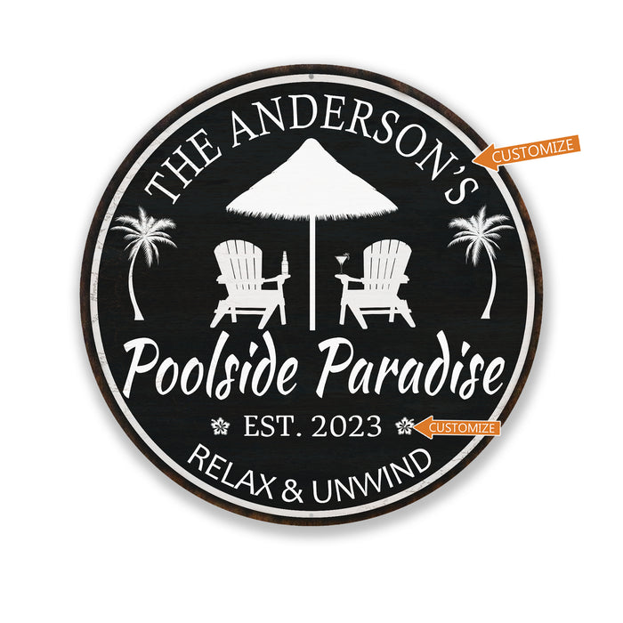 Personalized Poolside Paradise Sign Tropical Decor Hot Tub Relax 100140050011