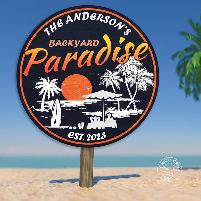 Personalized Backyard Paradise Sign Tropical Decor Hot Tub Pool BBQ 100140050013