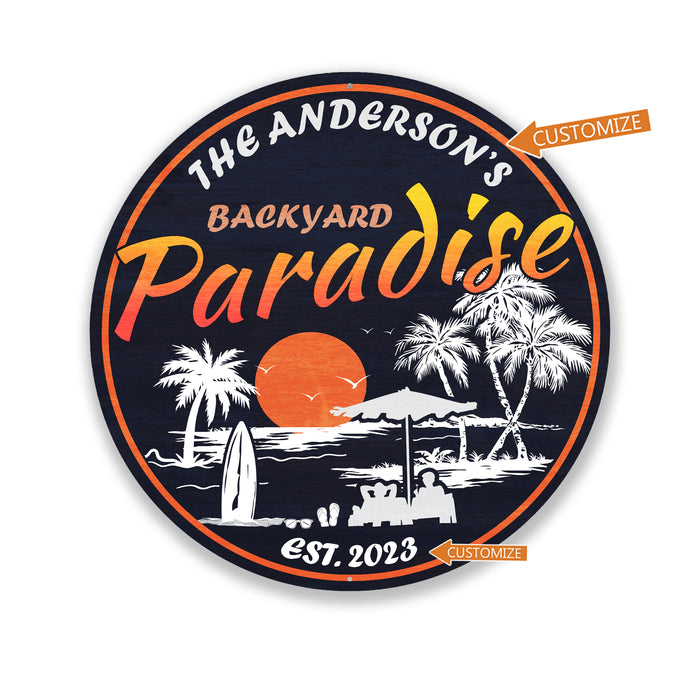 Personalized Backyard Paradise Sign Tropical Decor Hot Tub Pool BBQ 100140050013