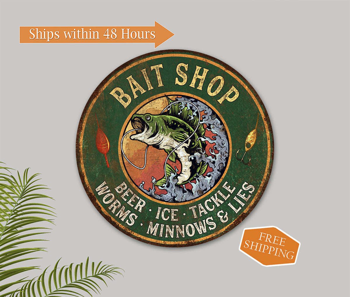 Bait Shop Metal Sign | Rustic Cabin Lake House Decor — Chico Creek Signs