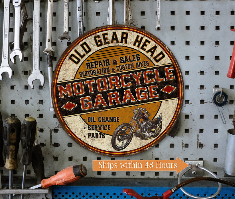 Old Gear Head Motorcycle Garage Sign Oil Change Dirt Bike Chopper Wall Decor Sign Dad Gift 100142001010
