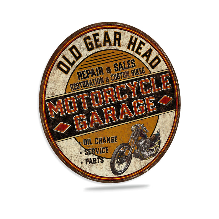 Old Gear Head Motorcycle Garage Sign Oil Change Dirt Bike Chopper Wall Decor Sign Dad Gift 100142001010