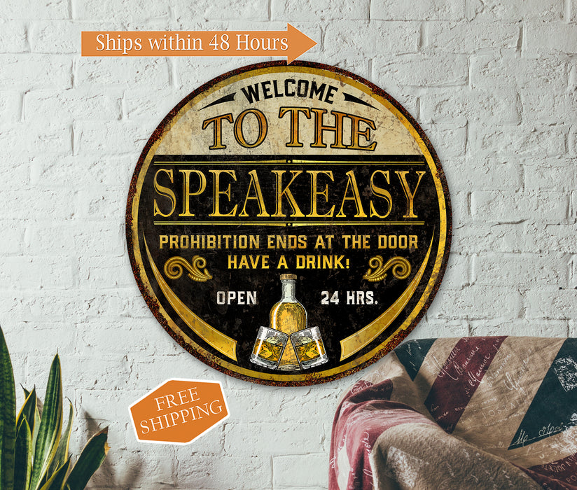 Welcome Speakeasy Sign Home Bar Den Whisky Beer Prohibition Wall Decor Vintage Sign Dad Gift 100142001011