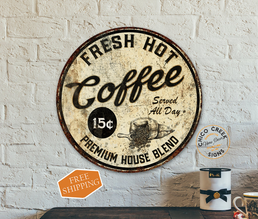 Fresh Hot Coffee Sign Coffee Bar Shop Cafe Java Wall Décor Custom Kitchen