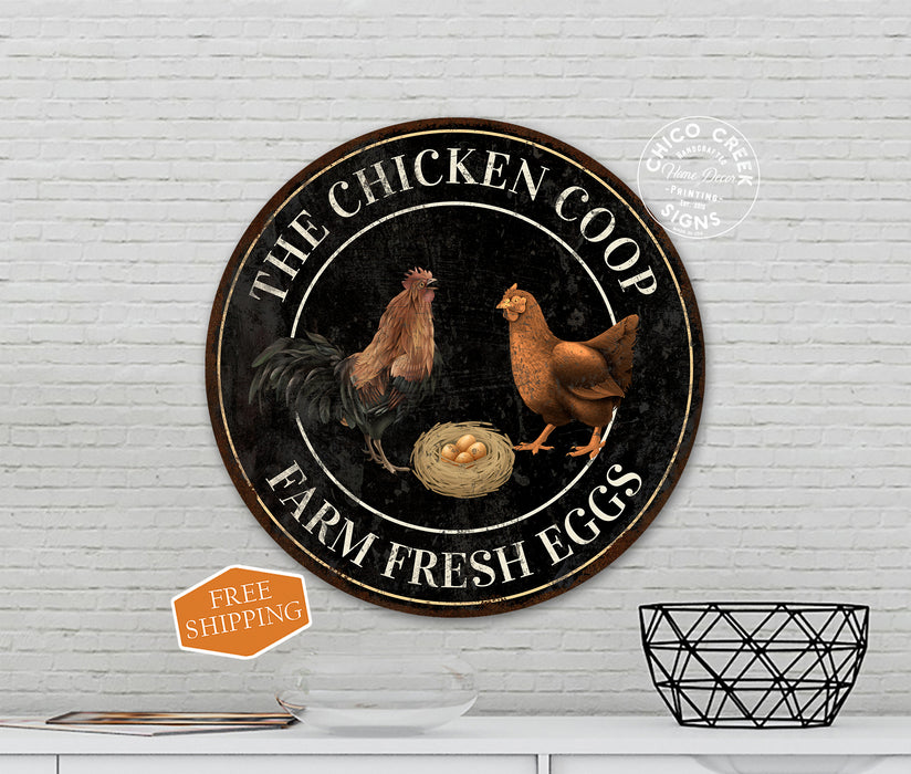 Chicken Coop Sign Farm Fresh Eggs Rooster Poultry Wall Decor Farm Garden 14" Round 100142001016