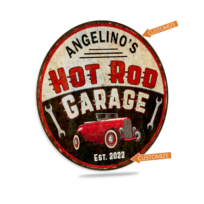 Personalized Hot Rod Garage Round Sign Man Cave Shop Mechanic Auto Car Workshop Wall Decor 100142002001
