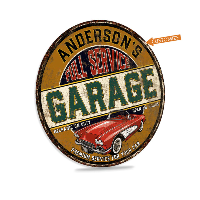 Personalized Garage Round Sign Full Service Auto Shop Den Wall Decor Mechanic Dad Gift 100142002005