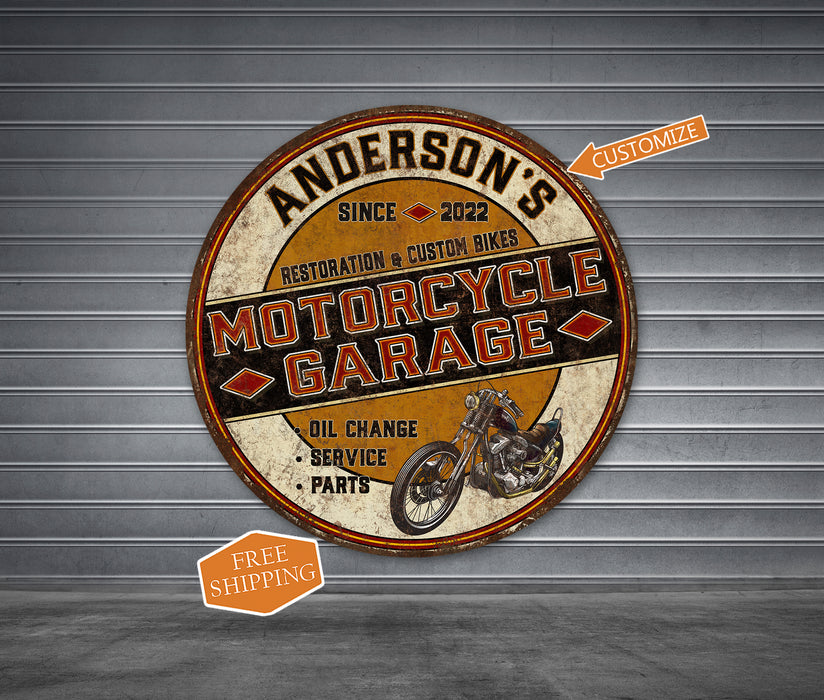 Personalized Motorcycle Garage Round Sign Bike Garage Shop Den Mechanic Chopper Dirt Steet Bike Dad Gift 100142002006