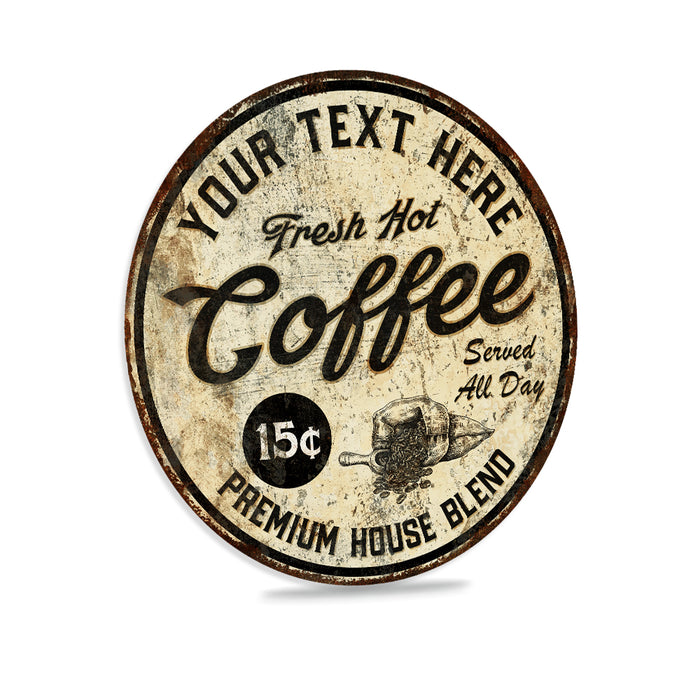Personalized Fresh Hot Coffee Sign Coffee Bar Shop Cafe Java Wall Décor Custom Kitchen 14" Round 100142002009