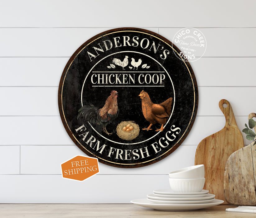 Personalized Chicken Coop Sign Farm Fresh Eggs Rooster Poultry Wall Decor Farm Garden 14" Round 100142002011