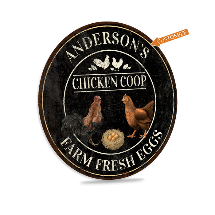 Personalized Chicken Coop Sign Farm Fresh Eggs Rooster Poultry Wall Decor Farm Garden 14" Round 100142002011