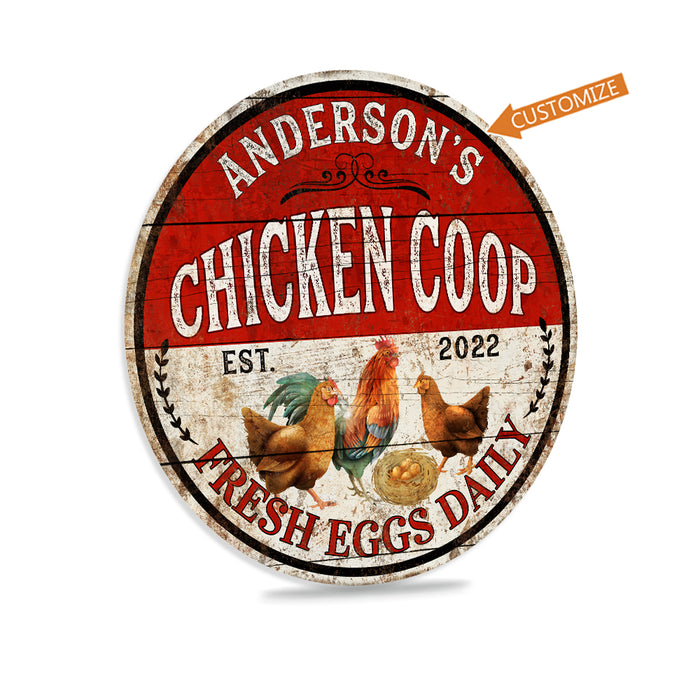 Personalized Chicken Coop Sign Farm Fresh Eggs Rooster Poultry Wall Decor Farm Garden 14" Round 100142002014