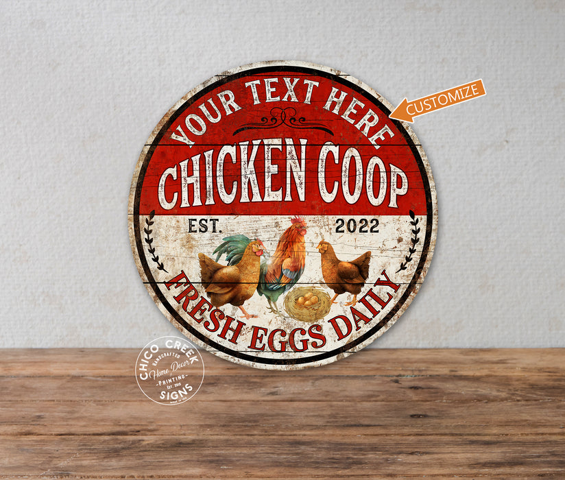 Personalized Chicken Coop Sign Farm Fresh Eggs Rooster Poultry Wall Decor Farm Garden 14" Round 100142002014