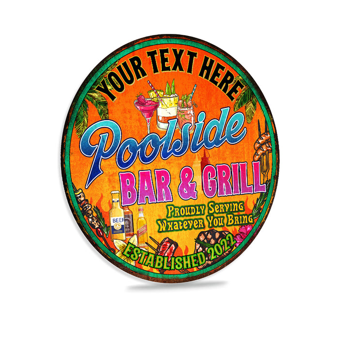 Personalized Poolside Bar and Grill Round Sign 100142002016