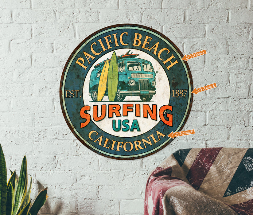 Custom Surfing Sign Personalized Beach Sign Wall Art 100142002021