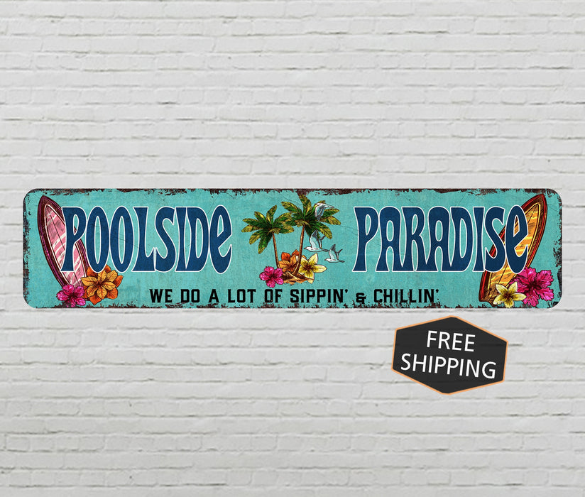 Poolside Paradise Surf Tiki Swimming Pool Decor Metal Sign 104182001003